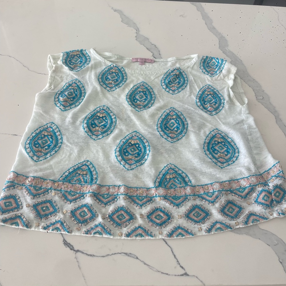 Calypso St. Barth embroidered boho top with sequin details. Size S. Good cond